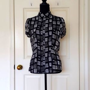NWOT. The Limited Black and White Patterned Short Sleeve Button Down Sheer Shirt